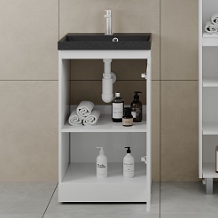 Style Line Тумба с кварцевой раковиной антрацит Батлер 50 белая Люкс антискрейтч Plus – фотография-4